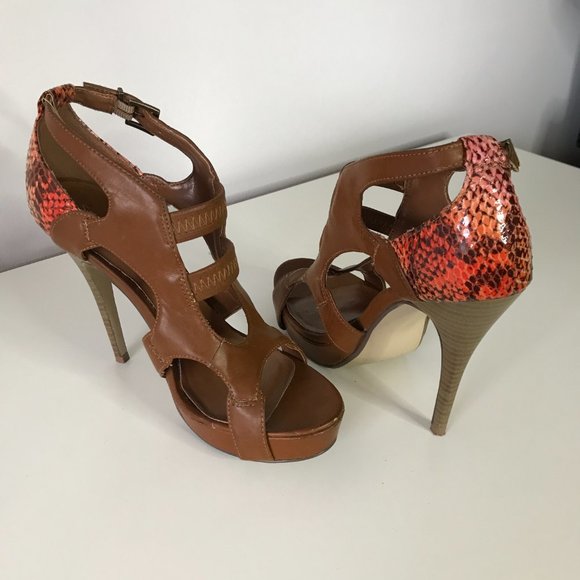 CALL IT SPRING High heel Platform Brown Sandals with Snake Print - Picture 5 of 6